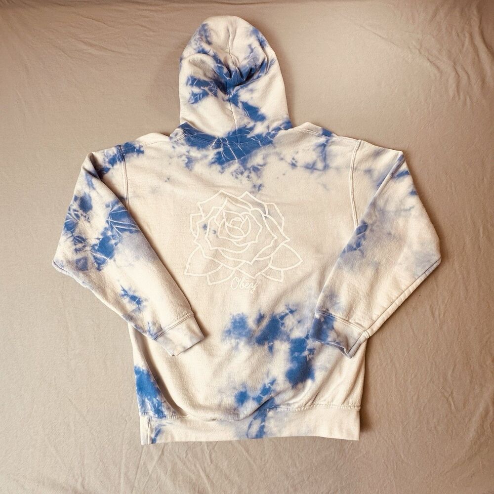 OBEY worldwide Tie Dye Hoodie Flower Design White Blue Shepard Fairey Art - Picture 3 of 8